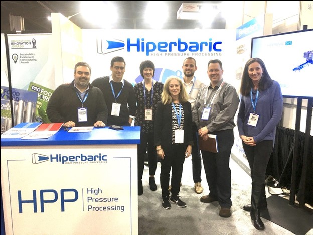 Pictured from left to right: Roberto Peregrina, Hiperbaric USA Director, Anthony Zapata, Hiperbaric, Marketing & Sales Specialist, Jenny Tuggle, Universal Pure, Marketing Manager, Wendy Alpine, Alpine Communications, President & CEO, Oscar Garcia, Hiperbaric, Marketing & Sales Specialist, Andy Hanacek, National Provisioner, Editor-in-chief, and Ann Warren, Alpine Communications, Editorial and Media Relations. Pictured from left to right: Roberto Peregrina, Hiperbaric USA Director, Anthony Zapata, Hiperbaric, Marketing & Sales Specialist, Jenny Tuggle, Universal Pure, Marketing Manager, Wendy Alpine, Alpine Communications, President & CEO, Oscar Garcia, Hiperbaric, Marketing & Sales Specialist, Andy Hanacek, National Provisioner, Editor-in-chief, and Ann Warren, Alpine Communications, Editorial and Media Relations.