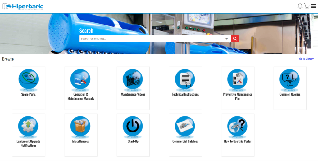 After-Sales Portal provides its customers with information and the possibilities of maintenance, repairs, orders for parts, spare parts and services offered by Hiperbaric for their HPP system After-Sales Portal provides its customers with information and the possibilities of maintenance, repairs, orders for parts, spare parts and services offered by Hiperbaric.