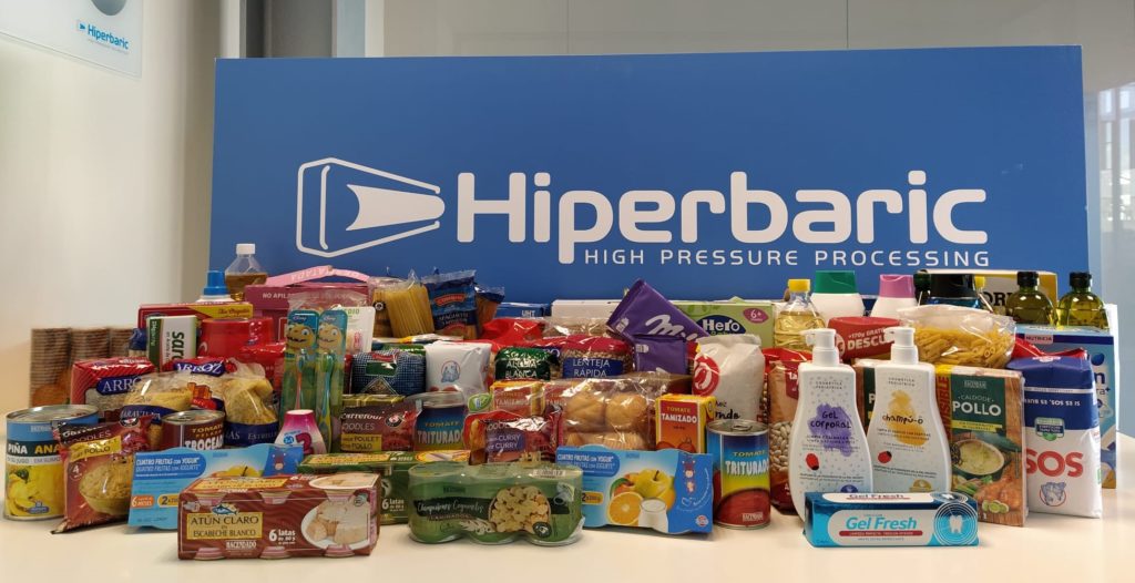 Hiperbaric Alimentos no perecederos y productos de higiene donados por los trabajadores de Hiperbaric en el Día Mundial de la Alimentación 2020